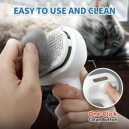 Herokitty 3 In 1 Self Cleaning Steamy Pet Brush - Anti-Static, Grooming Tool for Long and Short Hair Pets, Removes Loose Hair and Reduces Shedding, White