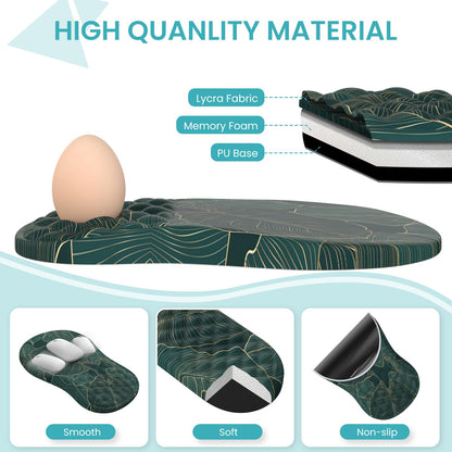 AnyShock 4 in 1Desk Mat for Keyboard and Mouse, Ergonomic Green Mouse Pad with Memory Foam Wrist Rest, Large Desk Pad Mat, Soft Wrist Support for Keyboard (Palm Leaves)