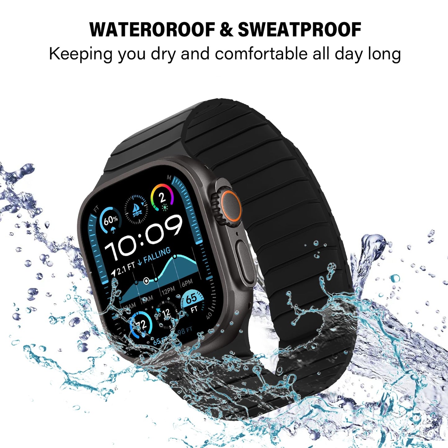 Sixmoat Magnetic Silicone Straps Compatible with Apple Watch 49mm 46mm 45mm 44mm 42mm, Soft Sport Wristband for Men Compatible with iWatch Ultra3 2 1 SE Series 11 10 9 8 7 6 5 4 3, Black