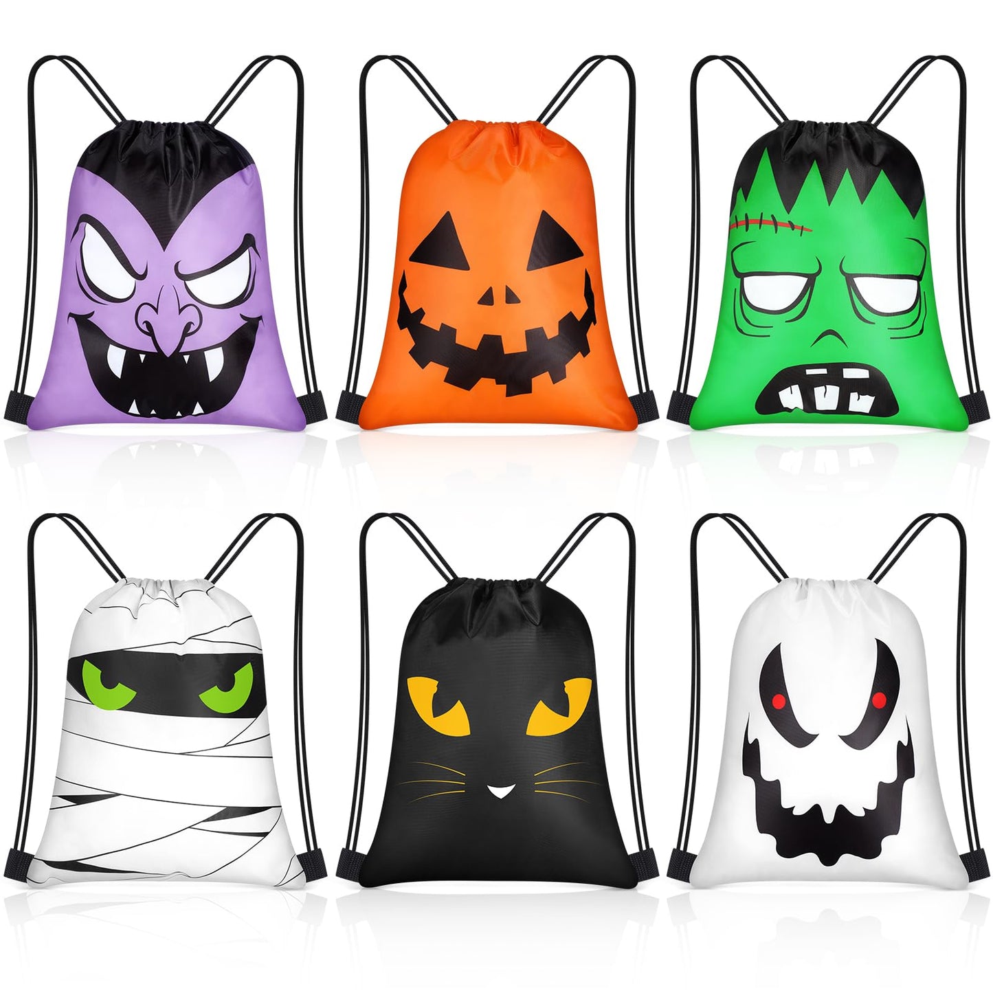 Censen 24 Pcs Drawstring Bags Set Bulk 12 x 10 Inch Waterproof Beach Sack Pack for Girls Boys Kids Gift Party Gym Supplies (Halloween Style)