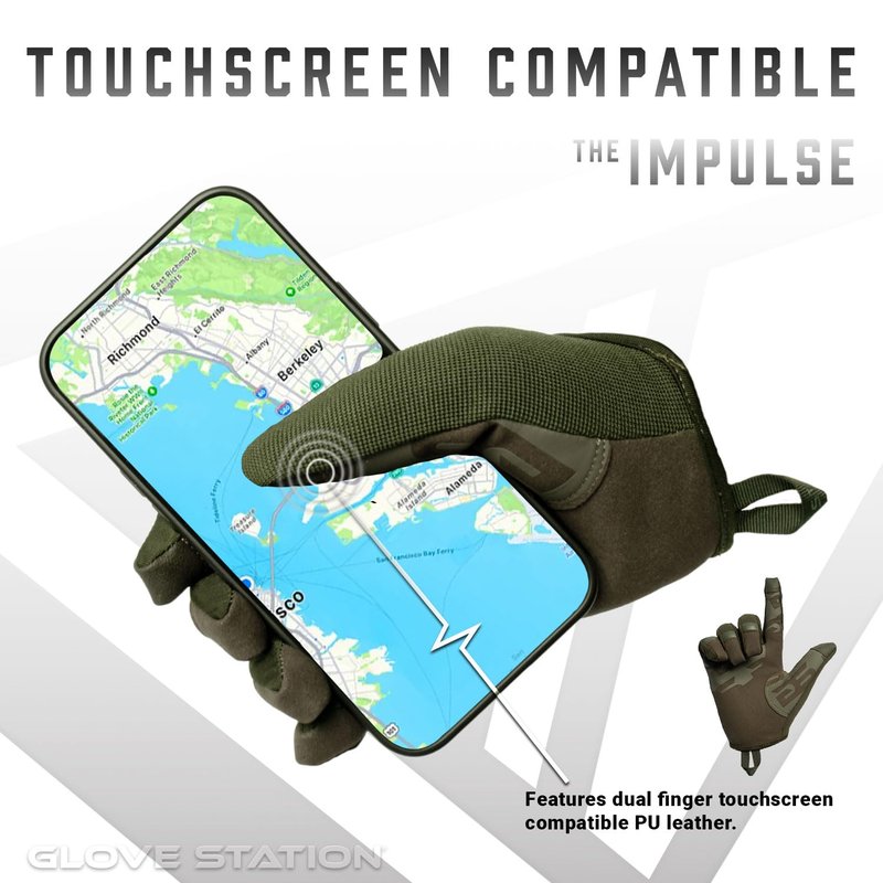 Glove Station The Impulse Gloves for Men with Touchscreen Compatibility – Suede Leather & Spandex Gloves for Motorcycle, Airsoft, Paintball & Work Use – XL, Green