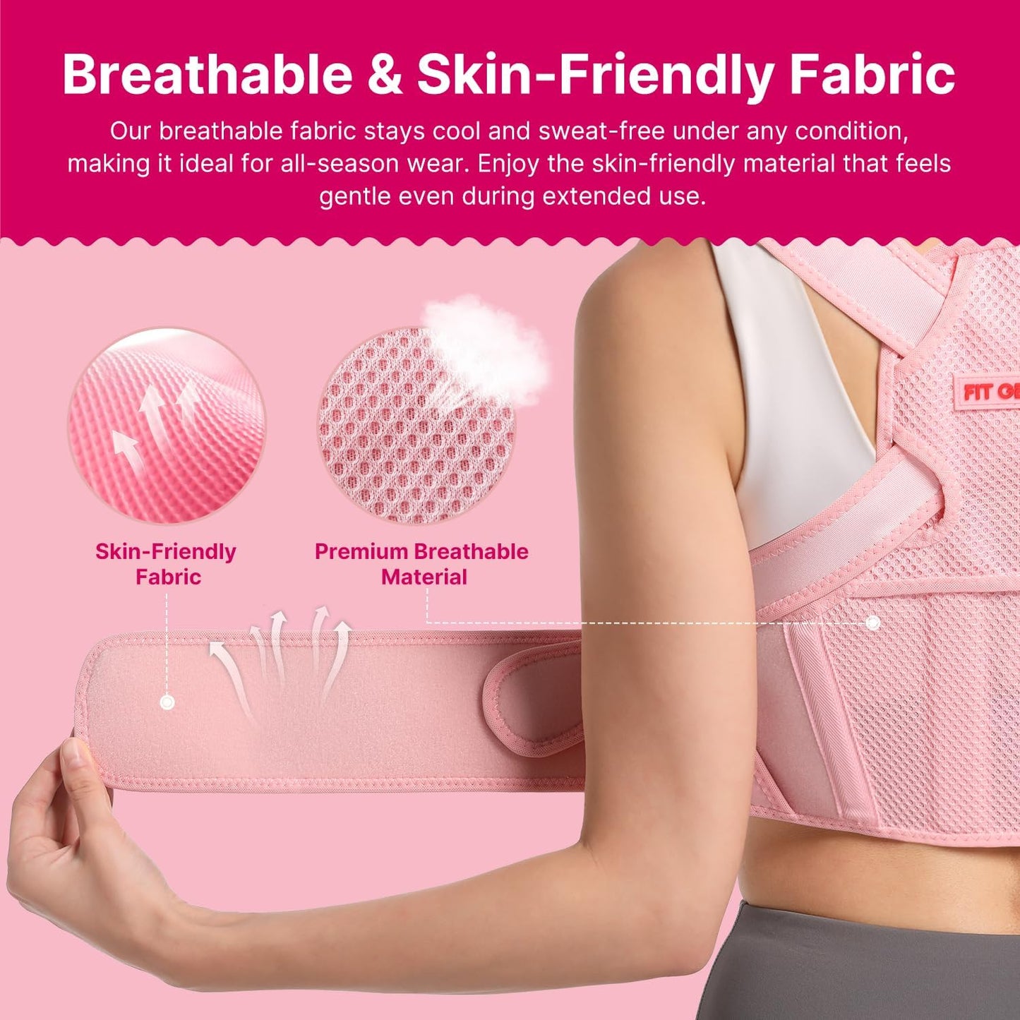Fit Geno Posture Corrector for Women: Adjustable Lightweight Upper Back Brace for Neck Shoulder & Upper Back Pain Relief - Improve Posture Correct Hunchback Slouching Kyphosis Invisible Under Clothes (XS/S Under Bust 26"-37")
