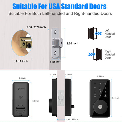 Smart Lock, 4-in-1 Keyless Entry Door Lock for Front Door, 6 Digital Code Door Lock with Keypad, Bluetooth Smart Deadbolt, App Control