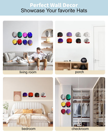MSKEI Hat Hooks for Baseball Cap - Adhesive Hat Racks and Display Ball Caps Holder, 2 Different Ways Hat Wall Hanger, Hat Organizer (Transparent, 24 Pack)