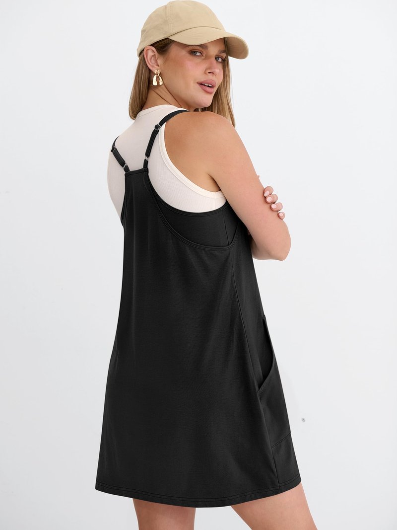 ANRABESS Women Athletic Tennis Dress 2026 Summer Square Neck Active Romper Built in Shorts Casual Athleisure Mini Dresses Black Medium