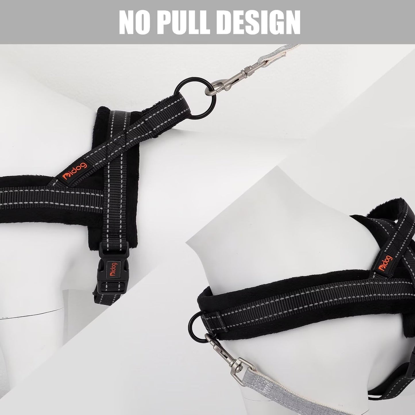 Didog Soft Flannel Padded Dog Vest Harness, No Pull/Quick Fit Reflective Dog Strap Harness, Easy for Training Walking (L:Chest 26-32", Black)