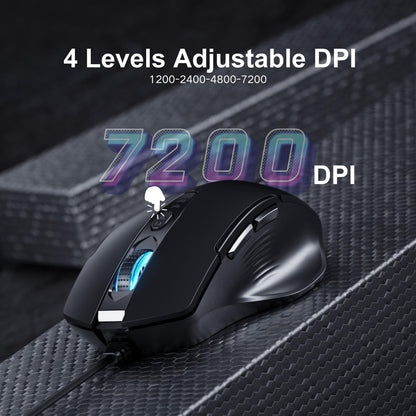 Uineer Wired Mouse, USB wired mouse with 6 Buttons Ergonomic design,1.5M USB Cable Computer Mouse Gaming 7200DPI Optical Mice for PC Laptop, Matte Black