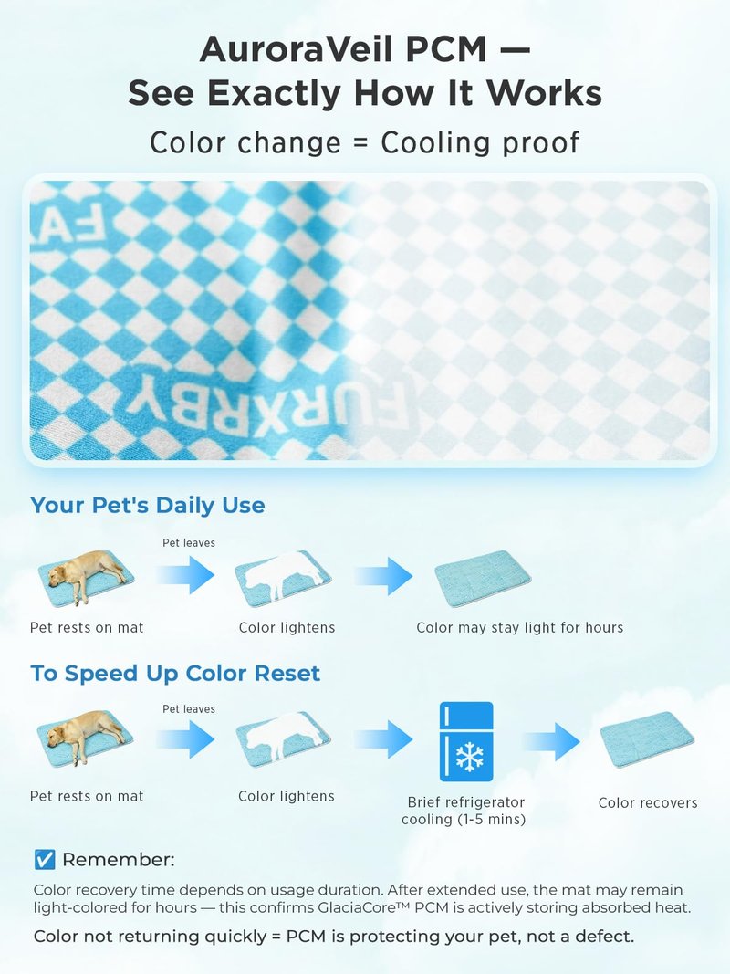 furrybaby Dog Cooling Mat Dog Bed mat, Extra-Thick Dog Crate Pad, Cat Bed, Washable Pet-Safe Magic Cooling Pad for Dogs Cats, Long Lasting Cooling for Crate Bed Indoor Outdoor Summer, 30x20, Sea