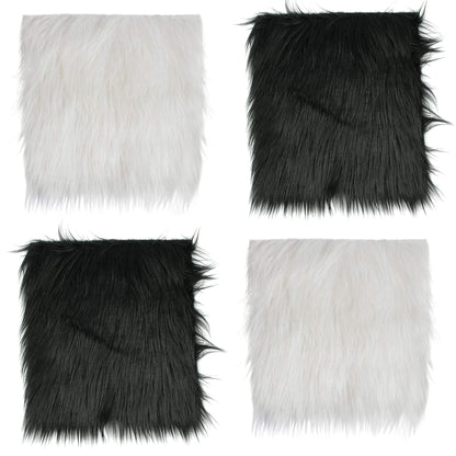 Barcelonetta Faux Fur Fabric | Pre-Cut Fur Squares for Sewing, DIY Crafts, Costumes, Upholstery | Soft, Vegan Faux Fur | Material for Plush Toy Projects (2-Wht 2-Blk Pack, 10" X 10")