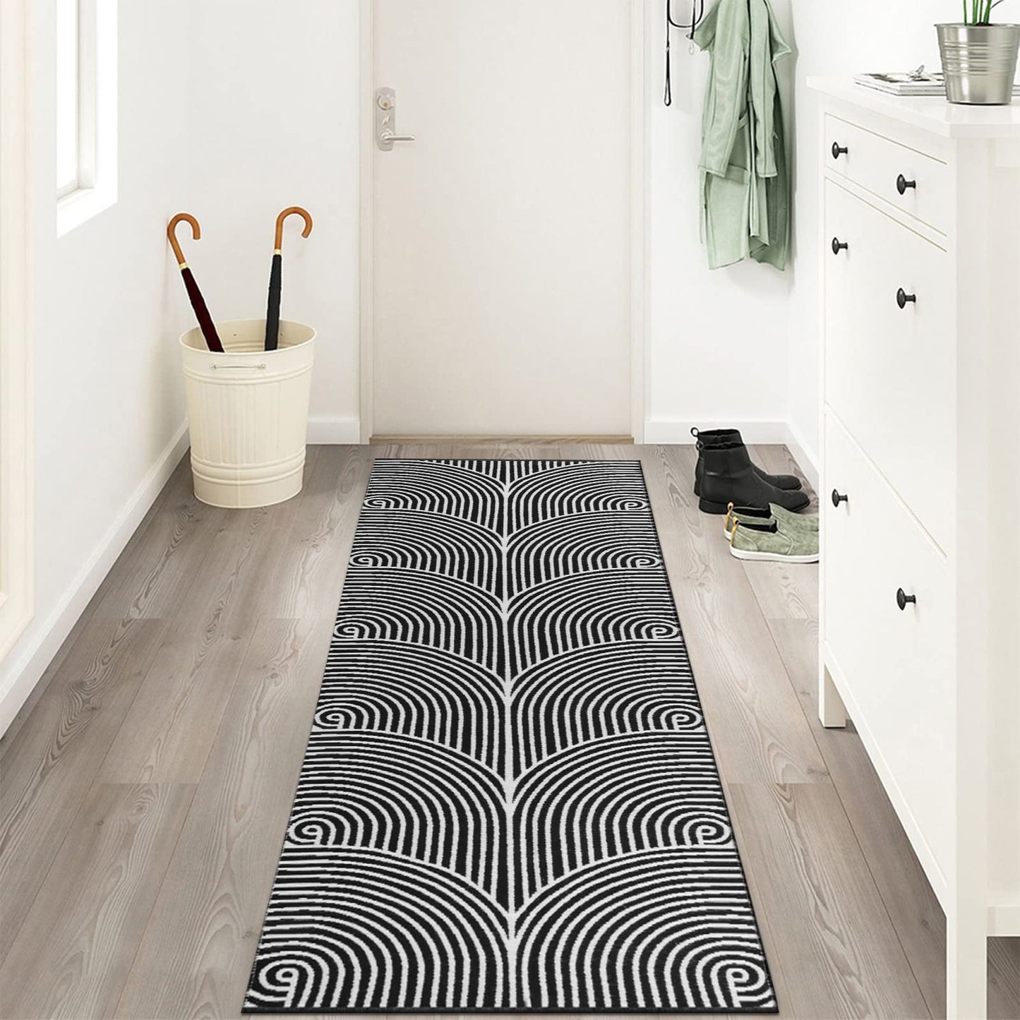 Tiffasea Woven Runner Rug 2'x6', Machine Washable Indoor Outdoor Rugs Cotton Reversible Hallway Runner Rug Entryway Carpet Runner for Living Room/Laundry/Bathroom/Bedroom(Black and White)