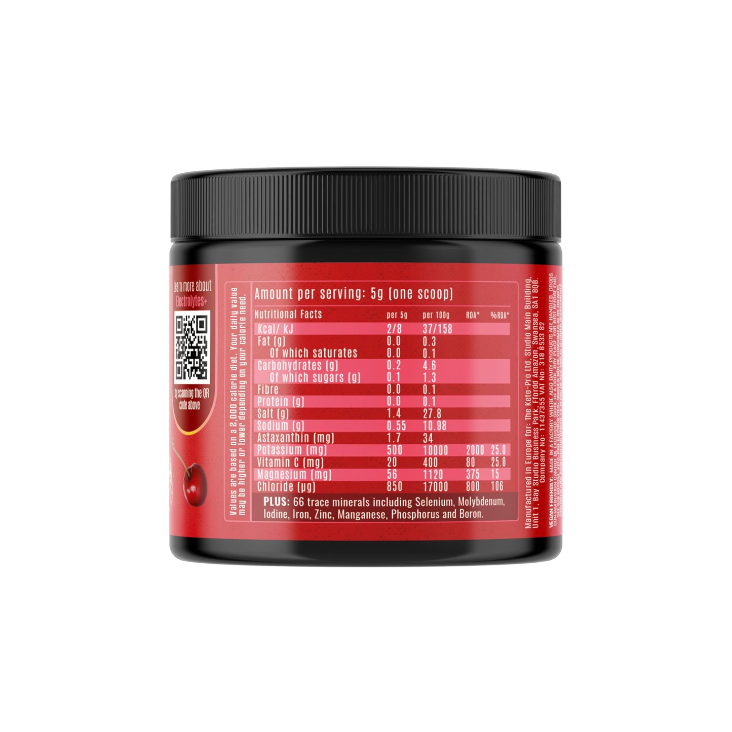 Keto-Pro Keto Electrolytes 250g | Keeping You Electric | Electrolyte Powder & Salts with Astaxanthin | Supporting Fasting, Health & Fitness Goals | Cherry Berry Flavour