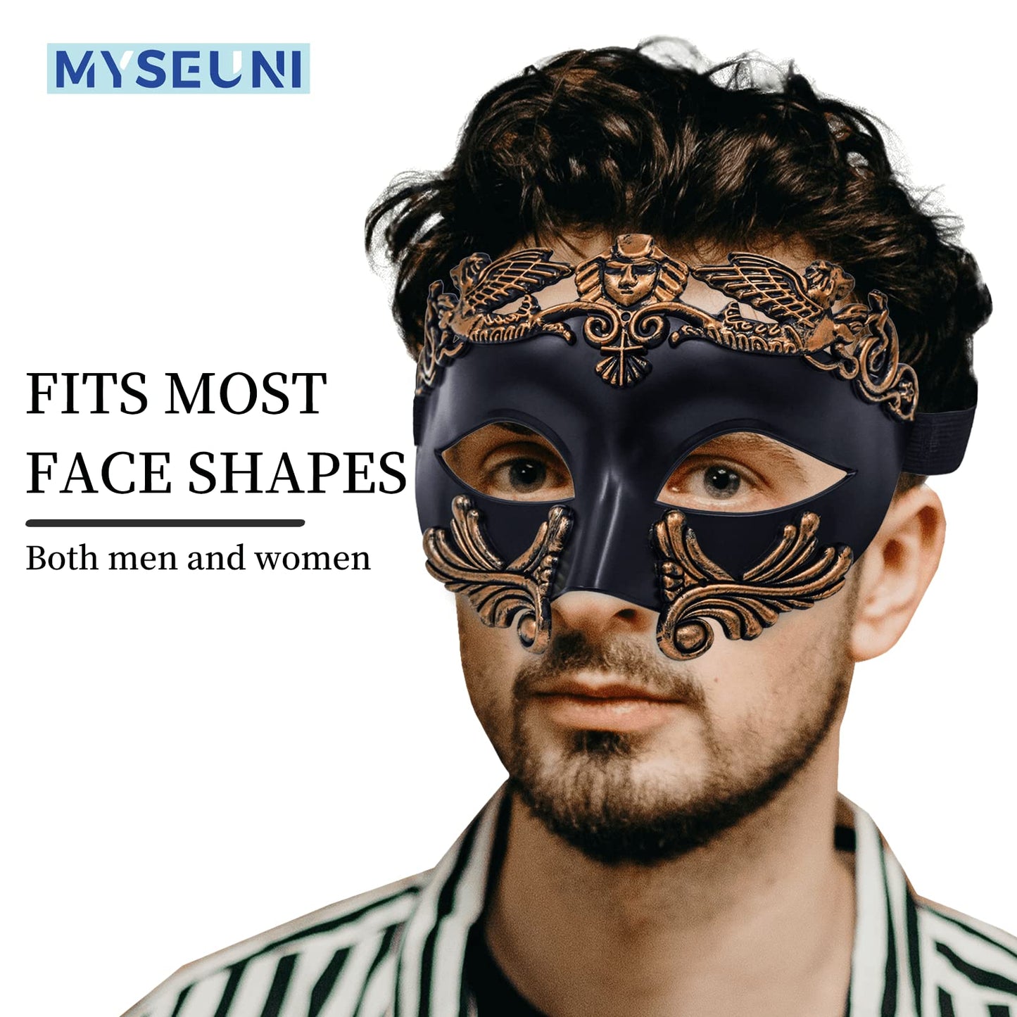 MYSEUNI Masquerade Mask for Men - Roman Greek Venetian Half-face Mask for Mascarade Ball Halloween Party Mardi Gras Masks Costume Accessory