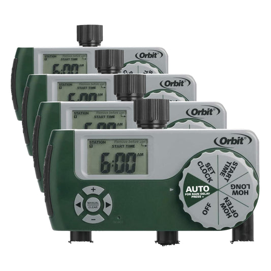 Orbit Programmable Digital Hose Watering Timer - 3 Outlet - Battery Powered - with LCD Screen - Built-in Rain Delay - Water-Resistant - 56082 (Pack of 4)