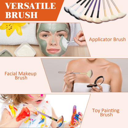 9 Pieces Facial Fan Mask Brushes, Soft Facial Applicator Brushes Tools for Peel Glycolic Makeup for Mud Cream(Champagne)