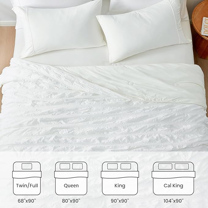 Cozy Bliss Cooling Comforter King Size Seersucker Plaid, Q-Max 0.4 Reversible Lightweight Cooling Blanket, Breathable Silk Smooth Summer Bedding Quilt for Hot Sleepers Night Sweats White