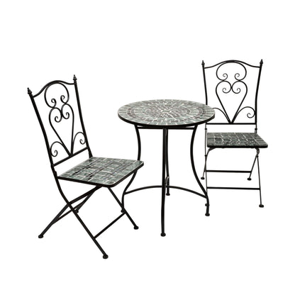 Alpine Corporation Indoor/Outdoor Marbled Glass Mosaic 3-Piece Bistro Set Folding Table and Chairs Patio Seating