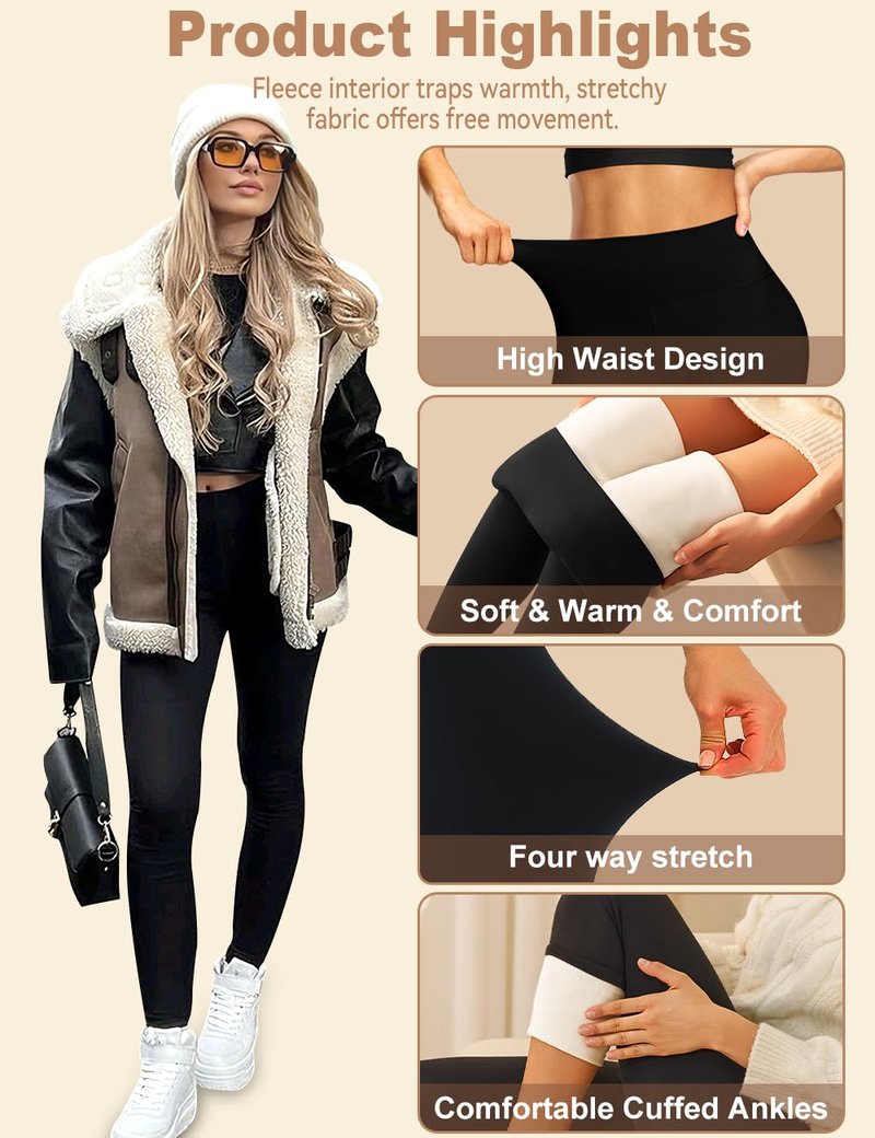 Laite Hebe Fleece Lined Leggings Women - High Waisted Winter Yoga Pants Tummy Control Soft Thermal Warm for Hiking Workout