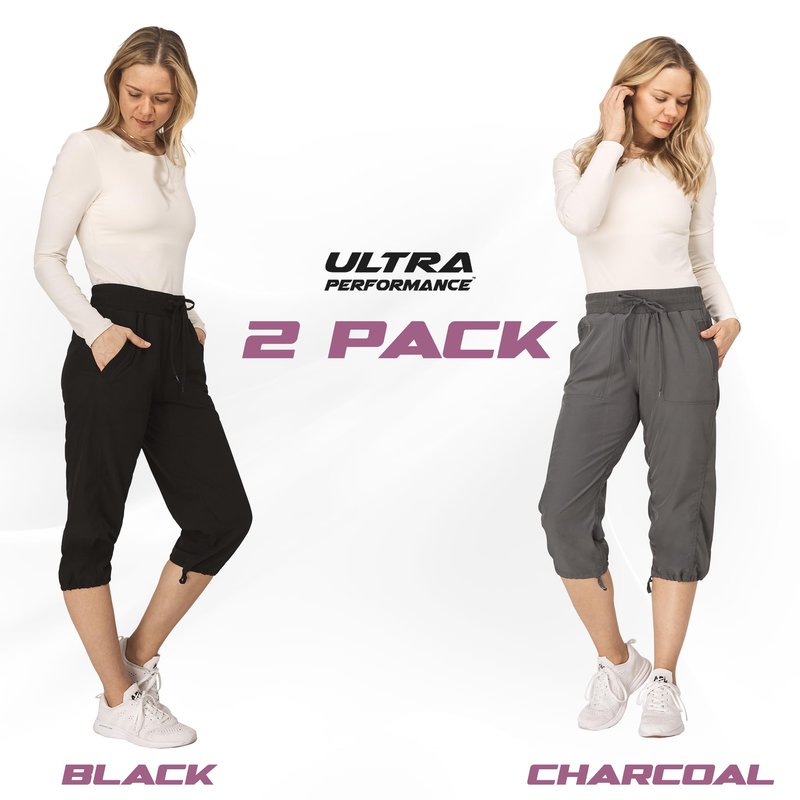 Ultra Performance Capri Pants for Women 2 Pack Womens Capris Hiking Capri Pants Summer Clothes for Women (Avail in Plus Size) Black, Charcoal