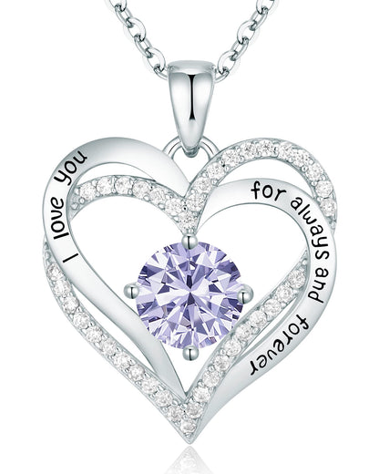 CDE Valentine's Day Gift Forever Love Heart Necklaces for Women, Wedding Anniversary, Birthday Mothers Christmas Day Gifts for Mom, Mother, Wife, S925 Silver Jewelry with Birthstone Pendant