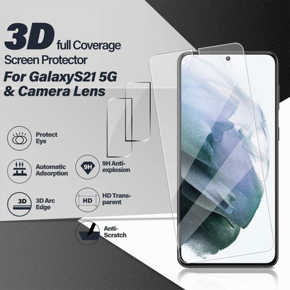 Galaxy S21 Tempered Glass Screen Protector + Camera Lens Protector [ 2 + 2 Pack ][Case Friendly] [Anti-Scratch] [Ultrasonic Fingerprint Unlock] Clear HD Glass Protective Film for Samsung Galaxy S21