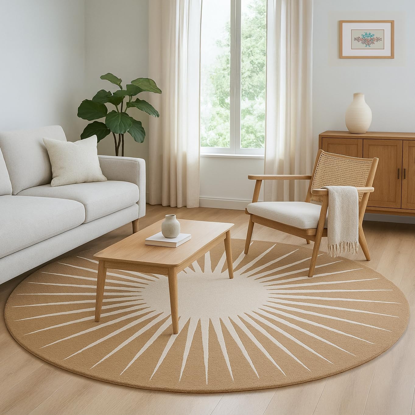 Restoration and Renovation Modern Round Area Rug – Hand-Tufted with 100% NZ Wool, Thick & Soft Circular Carpet for Living Room, Bedroom & Dining Room Decor (Warm Natural, 3' Round)
