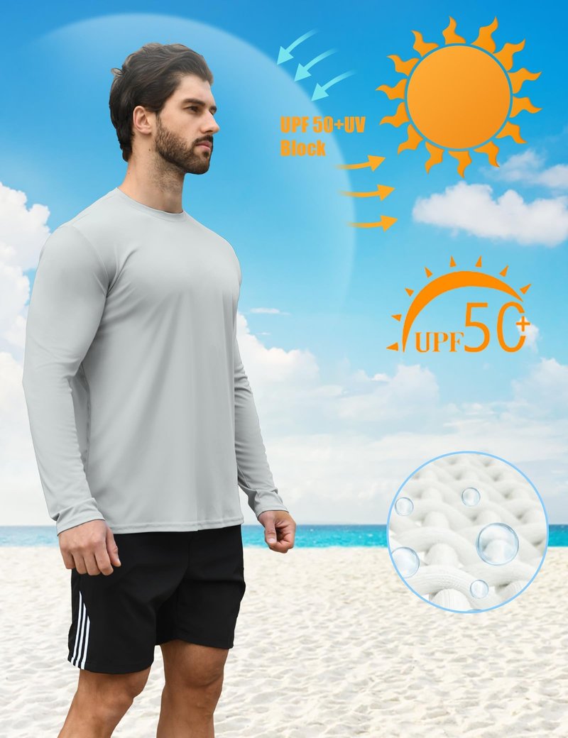HOPLYNN 2 Pack Men's UPF 50+ Rash Guard and Quick-Dry Long Sleeves Shirts, Swim Surf Fishing Gear UV Sun Protection Shirts for Men Blue Grey Large