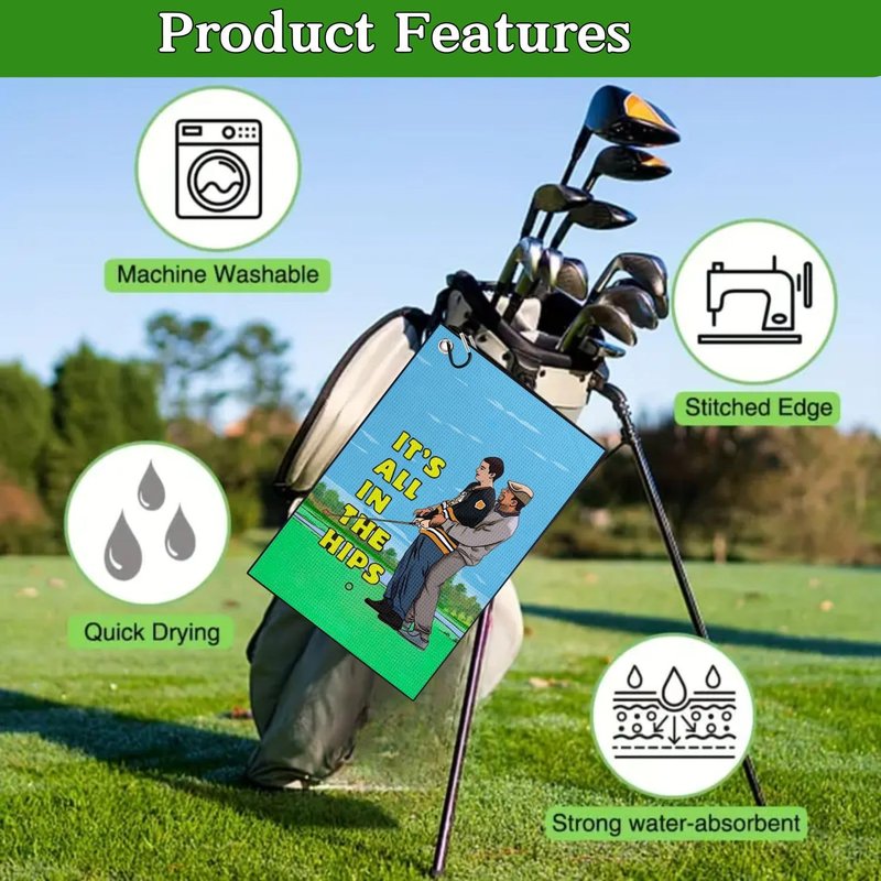 Amitrely Funny Printed Golf Towels for Golf Bags with Clip, Golf Gift for Men Husband Boyfriend Dad, Birthday Gifts for Fan - It's All in The HIPS