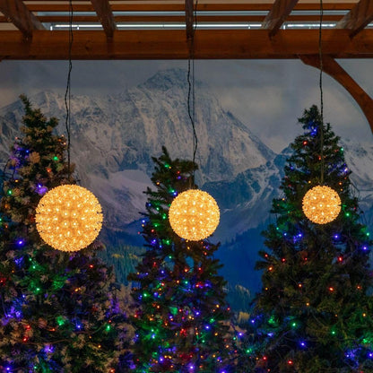 Novelty Lights 6in 50 Light Starlight Sphere, Clear, Ornament Ball Light, 5ft Hanging Cord with S Hook, 12ft Power Cord with Stackable Plug, Commercial Grade