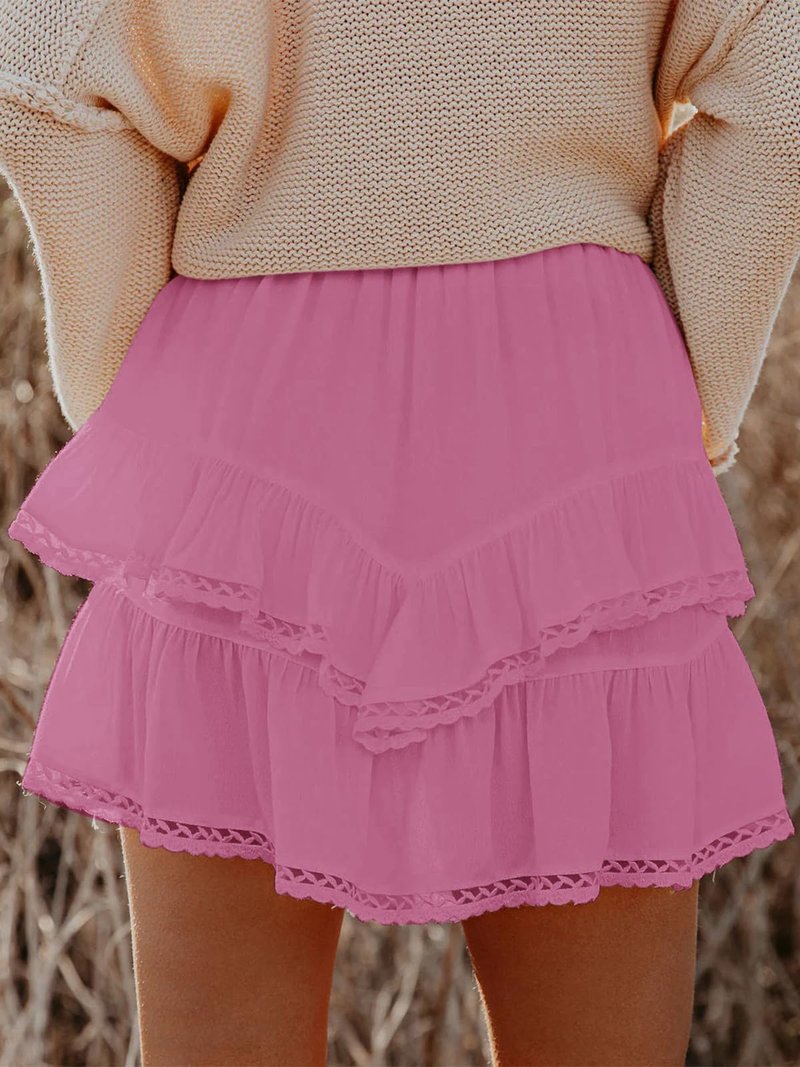 Aoudery Flowy Shorts for Women Casual Boho Ruffle Tiered Skorts High Waist Mini Skirts Golf Tennis Butterfly Crochet Shorts - Mauve Pink XXL