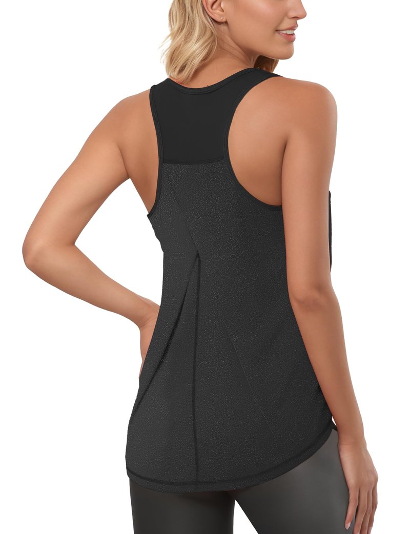 AURUZA Womens Workout Tops, Racerback Tank Tops for Women Athletic Yoga Tops Mesh Tennis Shirts Running Sleeveless Gym Top (Black, X-Large)
