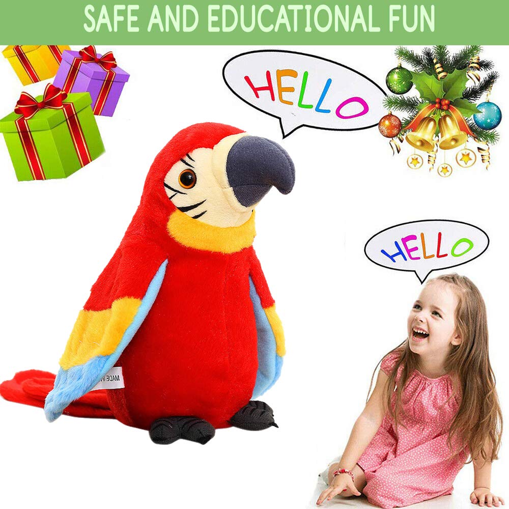 Kids Cutiest Talking Parrot Toy Mimicry Pet Speaking Plush Toy Repeat What You Say Waving Wings Electronic Record Bird Toy Stuffed Animal Interactive Sensory Educational Toy Birthday Xmas Gift