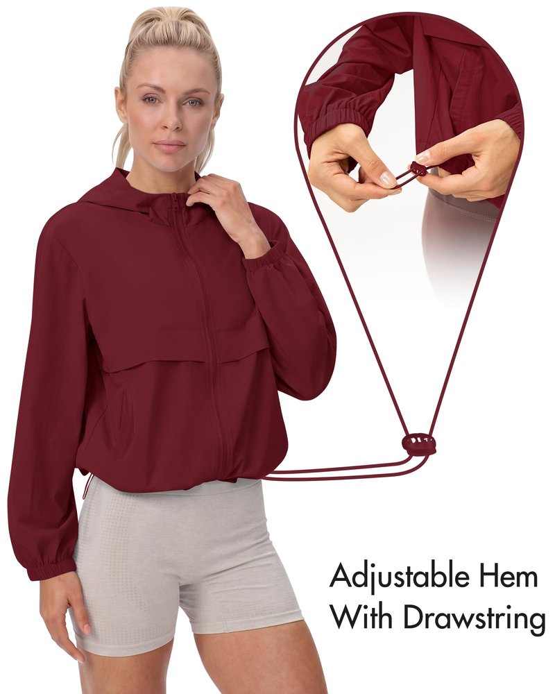 Locachy Women's Lightweight Athletic Workout Hoodie Long Sleeve Full Zip Gym Running Outdoor Jacket Burgundy L