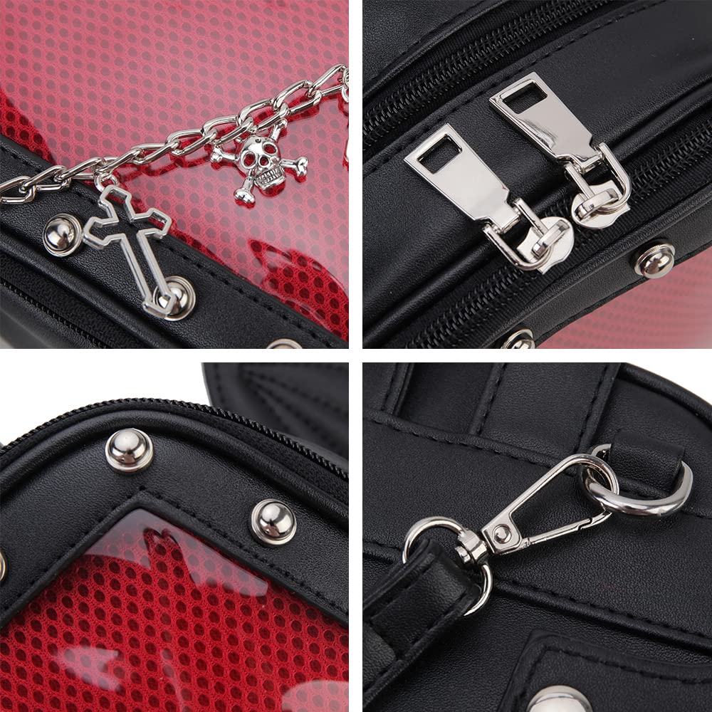 ENJOININ Gothic Coffin Shape Purses and Handbags for Women Halloween Shoulder Bag Ita Backpack Purse with Wings 2 Way