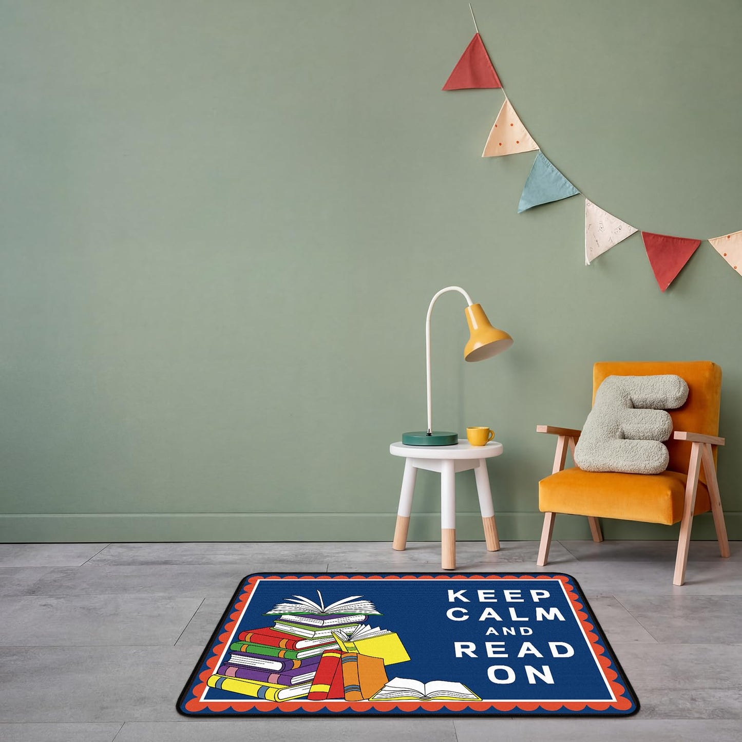 Dunzy Keep Calm and Read On Mat Classroom Calm Down Corner Rug 36" x 24" Non-Slip Carpets Black Rug for School Living Bedroom Playroom