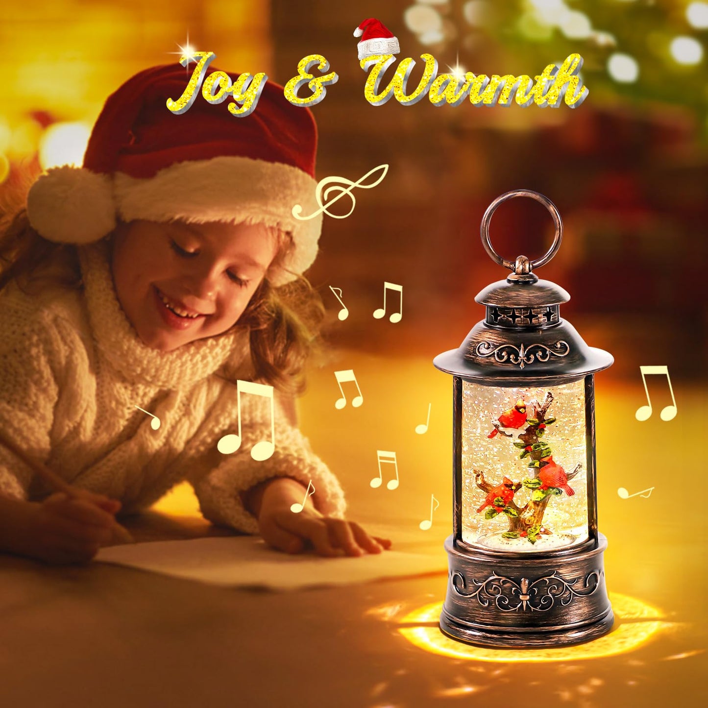 Christmas Cardinal Snow Globe Light up Lantern with 8 Songs, 10.2" Christmas Snow Globes for Kids Adults, 6H Timer & Dual Power, Snowglobes Christmas Decorations Indoor for Home, Gifts for Women Men