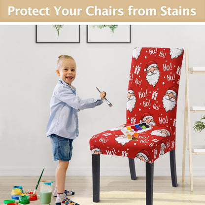 SearchI Christmas Chair Covers Set of 4, Stretch Xmas Kitchen Chair Cover Removable Washable Holiday Parsons Chair Slipcovers for Dining Room, Christmas Decoration, Ceremony(Santa Claus)