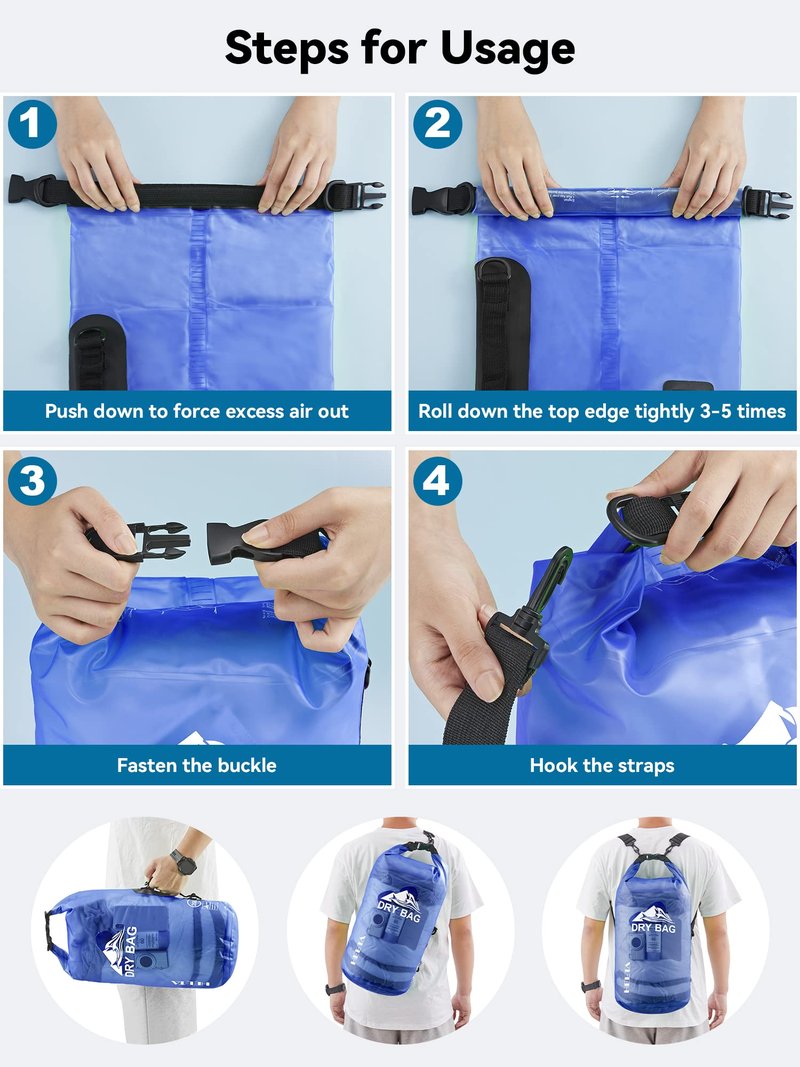HEETA Dry Bag Waterproof for Women Men, Roll Top Lightweight Dry Storage Bag Backpack with Phone Case for Travel Swimming Boating Kayaking Paddle Board Camping Beach Accessories (Bluish Violet, 40L)