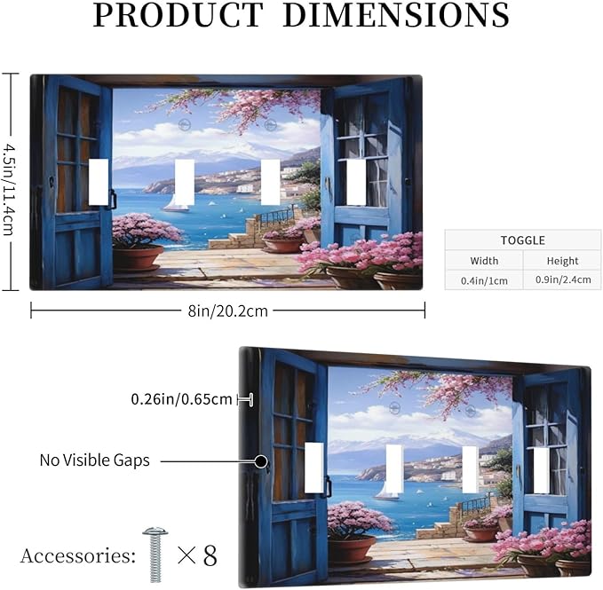 Decorative Art Light Switch Covers Seaside Window View Quad Toggle 4 Gang Wall Plate Switch plate Electrical Faceplate for Home Decor