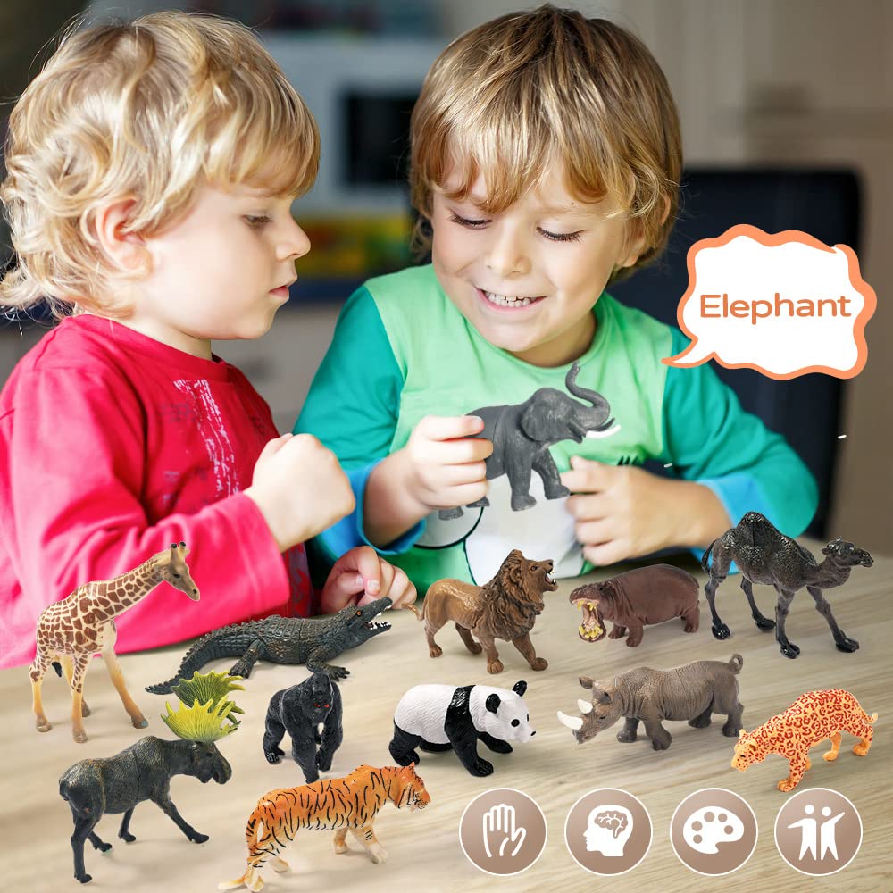 FRUSE Safari Animals Figures,12PCS Jumbo Wild Zoo Animals Figurines,Realistic African Jungle Animals Playset with Panda,Lion,Elephant,Educational Learning Toys for Toddlers Kids 3-5