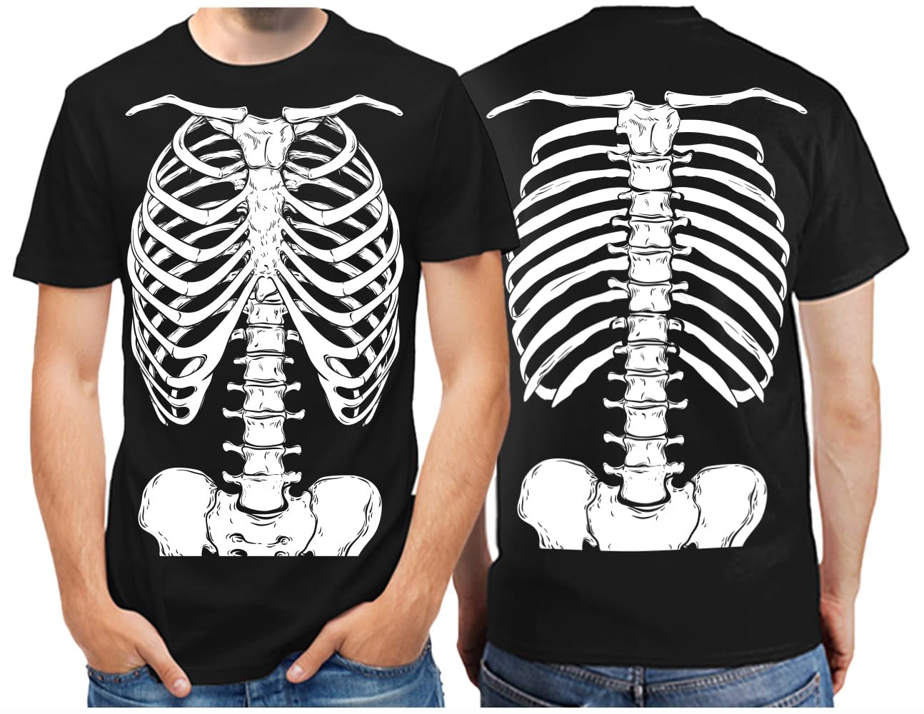 Tstars Skeleton Ribcage Shirt for Men - Xray Front and Back Halloween Outfit with Casual Funny Bones Print Tee XXXXX-Large Black