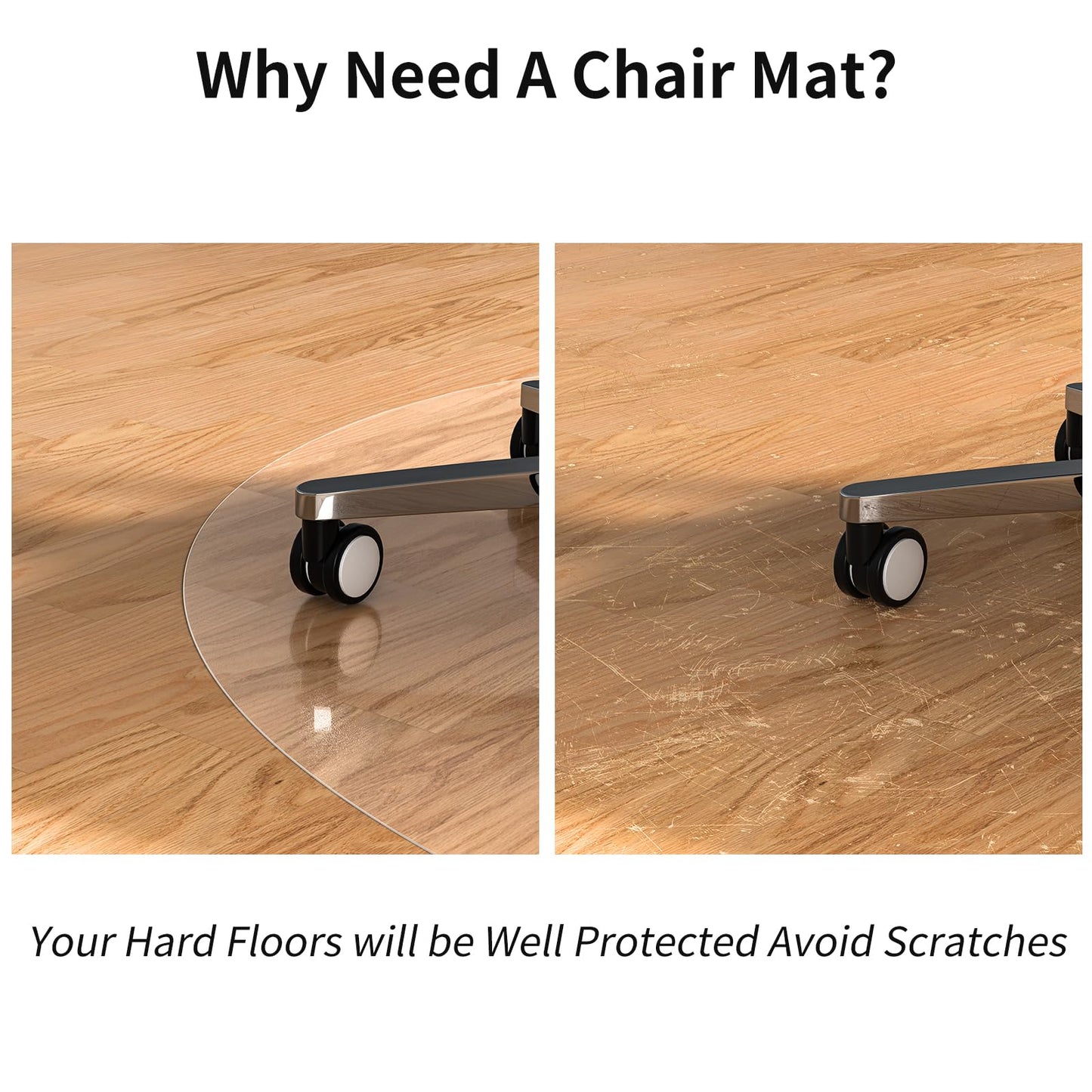 WASJOYE Office Chair Mat for Hard Floor, 36" Round Transparent Hard Floor Protector Cover Home Floor Mat for Computer Desk Rolling Chair