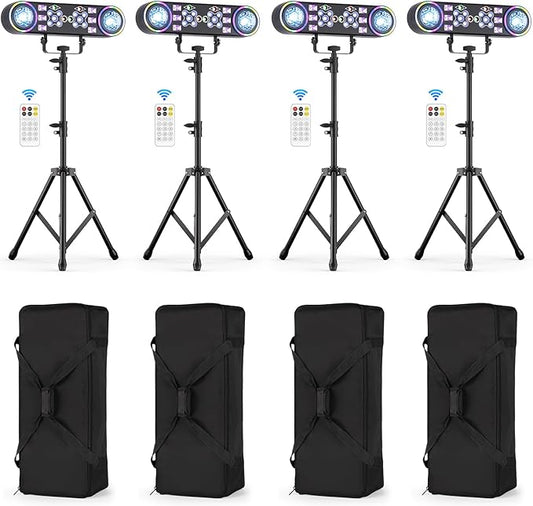 80W Dj Lights with Stand,7 in 1 Party Light Dj Disco Lights Sound Activated DMX Wireless Control with Rotating Ball,Strobe,UV,Colorful Effect for Stage KTV Band Wedding with Carry Bag (Black, 4)