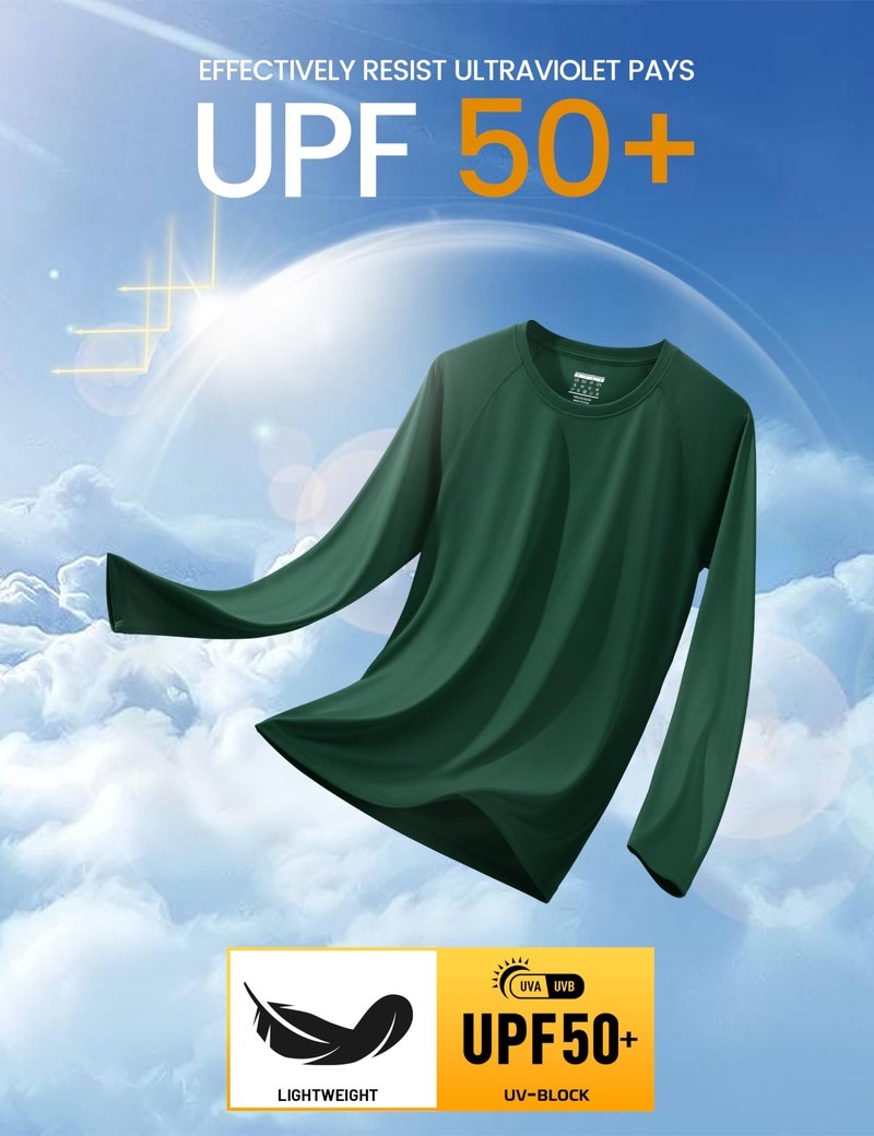 MAGCOMSEN Men's Dark Green UPF 50+ Sun Protection Quick Dry Long Sleeve Athletic T-Shirt XX-Large