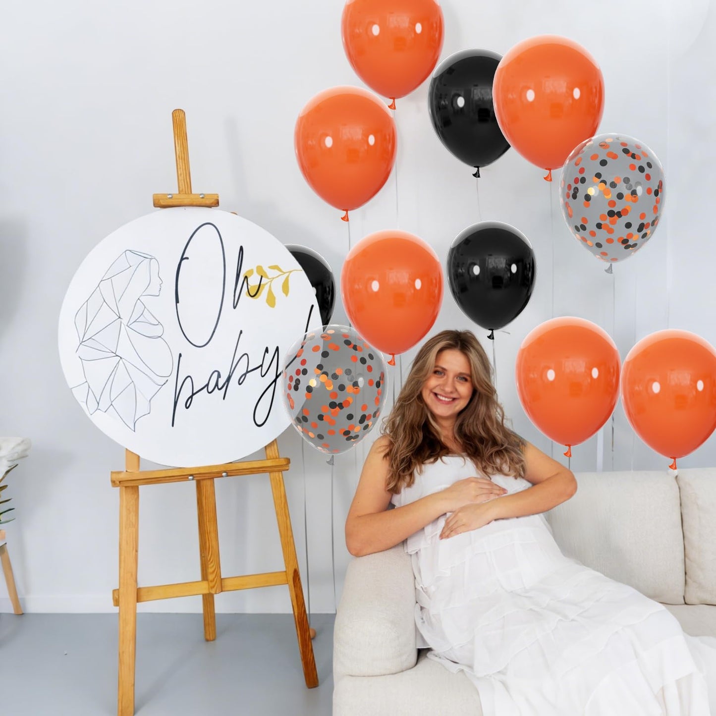 68Pcs Black and Orange Balloons, 12 inch Orange Black Latex Balloon Set with Confetti Ribbons Reusable, Fade-Resistant for Halloween, Graduation Spooky Party Decorations.