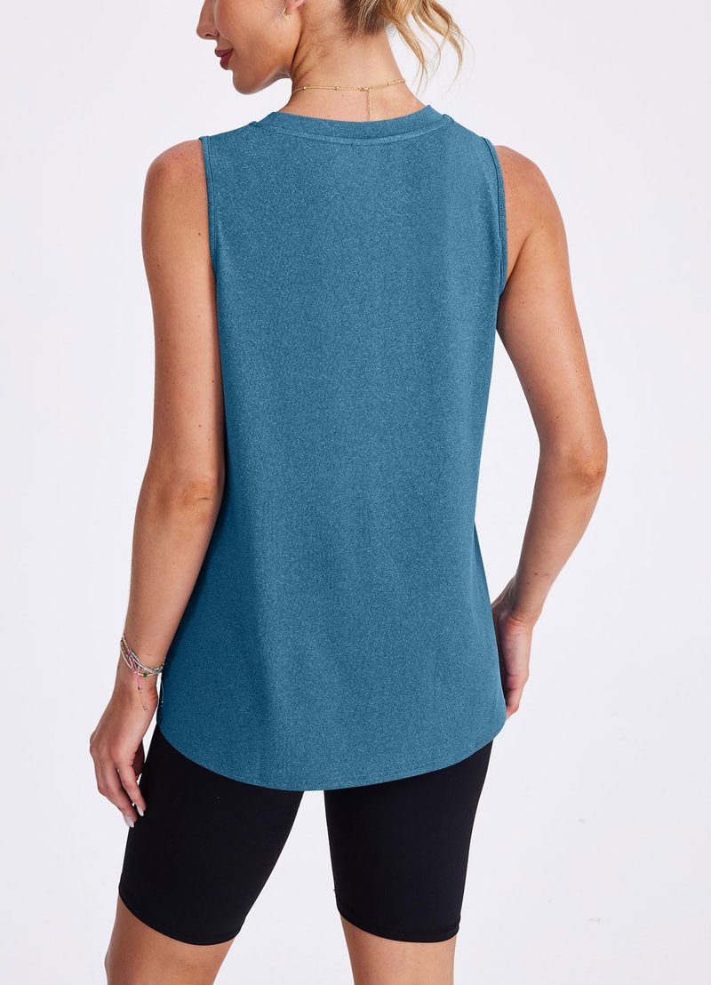Womens Summer Tops Yoga Sleeveless Workout Tops High Neck Plus Size Athletic Running Shirts Deep Blue S