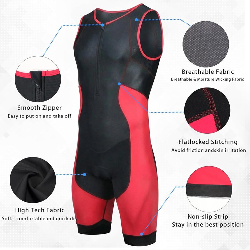 Men's One-Piece Triathlon Suit - Sleeveless Trisuit for Running, Cycling & Swimming