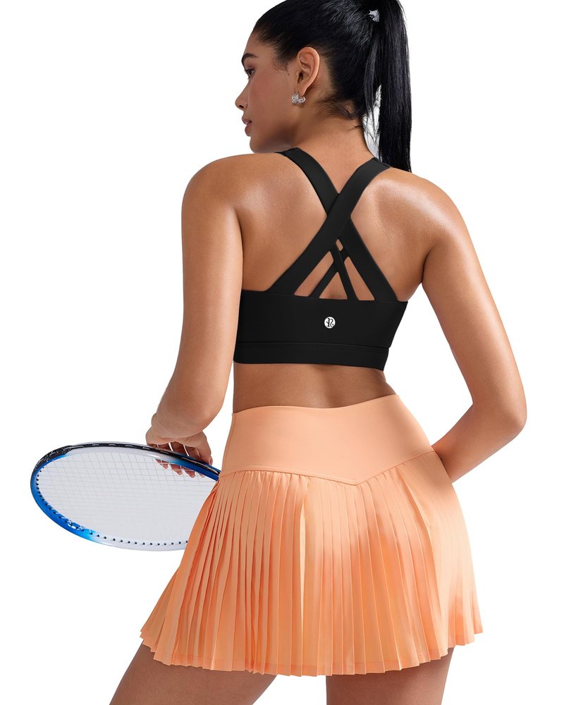 RUNNING GIRL Sports Bra for Women, Criss-Cross Back Padded Strappy Sports Bras Medium Support Yoga Bra with Removable Cups (2353D-Black,M)