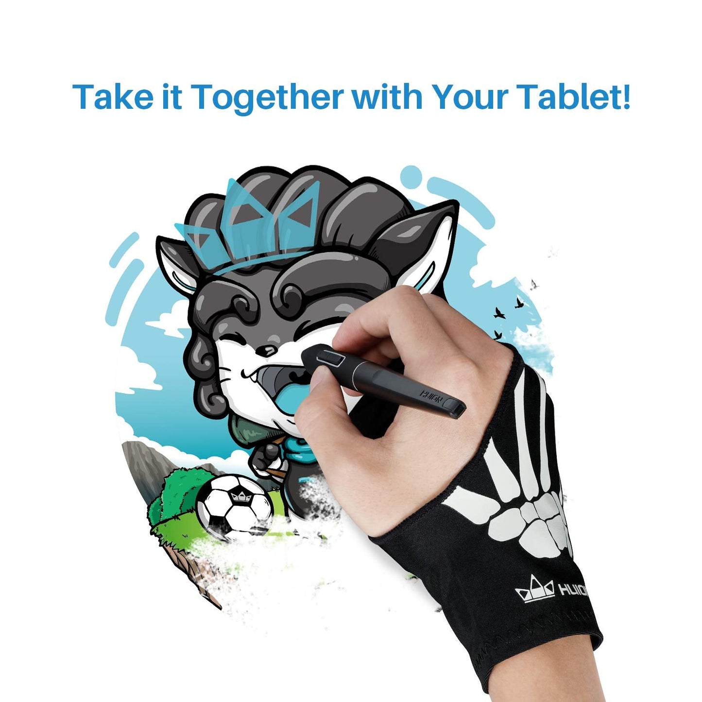 HUION Skeleton Artist Glove for Graphic Drawing Tablet Pad Monitor Painting, Paper Sketching, Suitable for Left and Right Hand