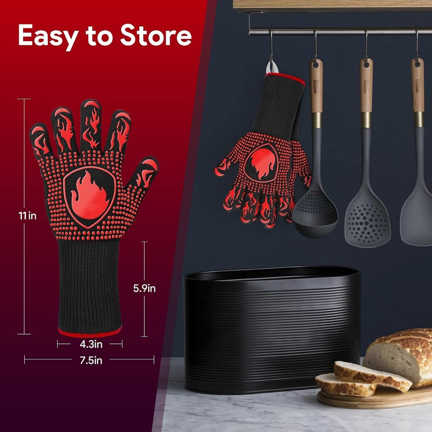 BBQ Gloves, Oven Mitts Grilling Gloves - 1472℉ Extreme Heat Resistant Oven Gloves, Non-Slip Silicone Cooking Gloves for Grilling, Barbecue, Baking, Welding (A Pair)