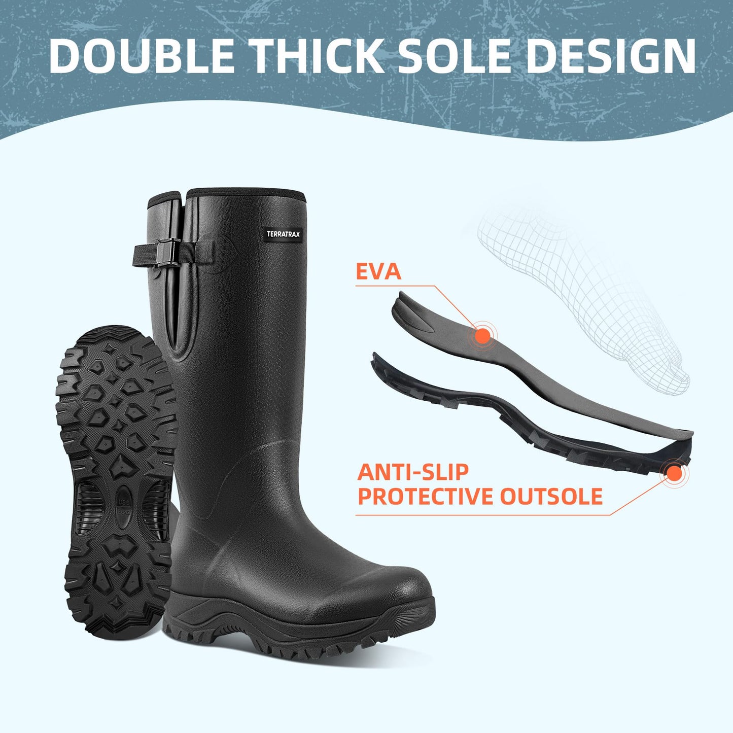 TerraTrax Men's Waterproof Insulated Rubber Hunting Boots - Wellington All-Season Outdoor Work Boots